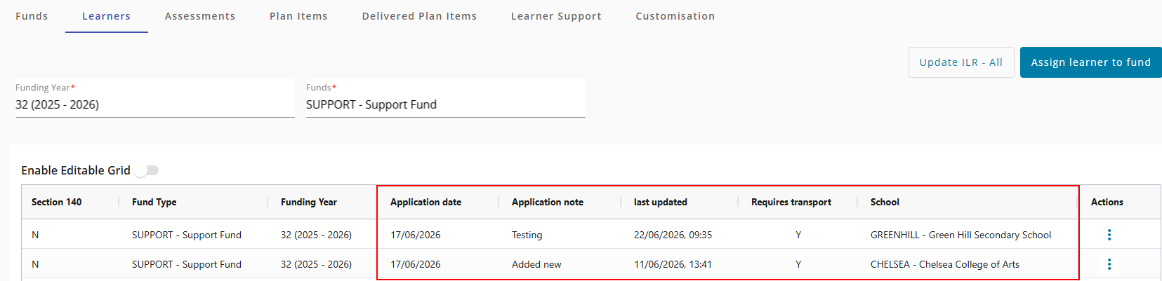 Custom fields in fund manager